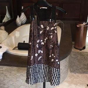Glam Tank top with lace detail. Brown tan & Black